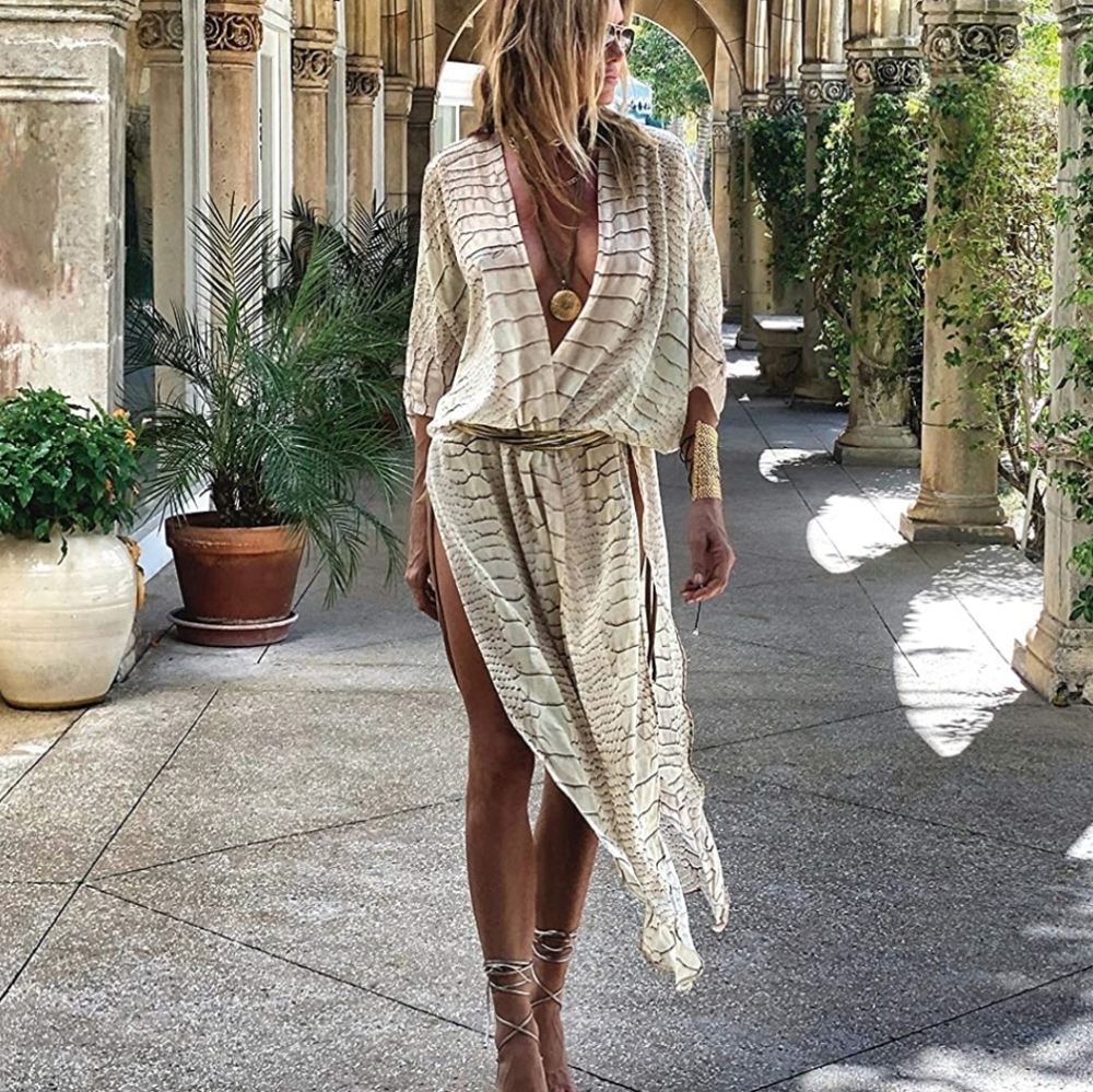 New Animal Print High Cut Swim Cover Up Kimono